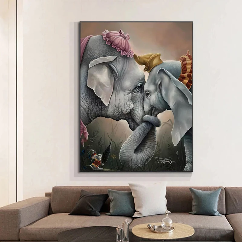 Modern Cartoon Art Tim Burton’S Dumbo Poster Painting Print Elephant Mother and Son Art on Canvas Wall Pictures for Living Room