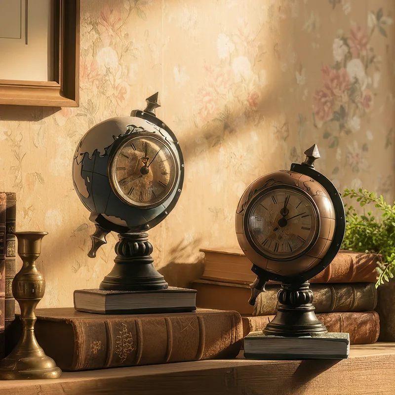 Creative Table Clock Living Room Bedroom Nightstand Globe Desk Clock Small Desktop Decor