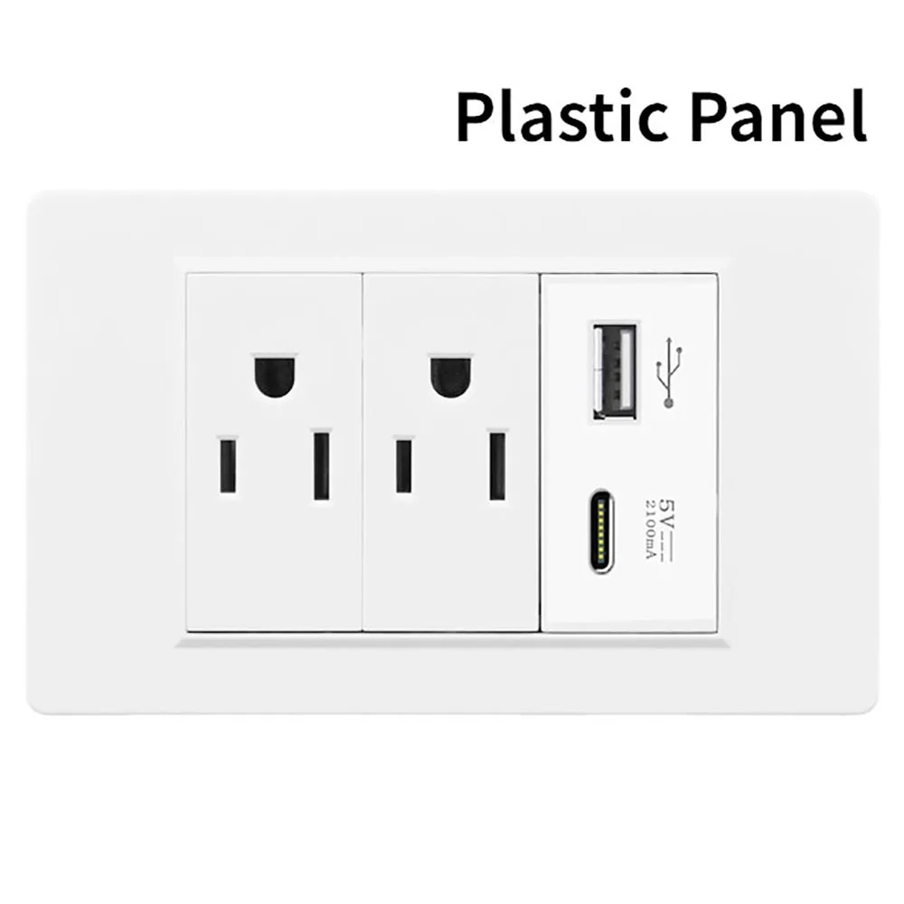 Tomada USB Type-C Wall Sockets 20A Brazil/US/Italy/Chile/Mexico Electrical Plug Plastic/Glass Panel Outlet Home Office Kitchen