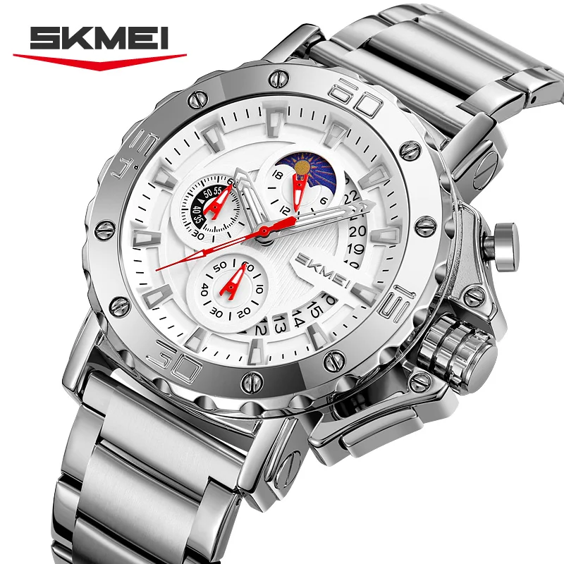 SKMEI 9344 MAN Luxurious Sport Waterproof Quartz Large Dial Display Watches with Calendar Analog timing Alarm Clock West Coast