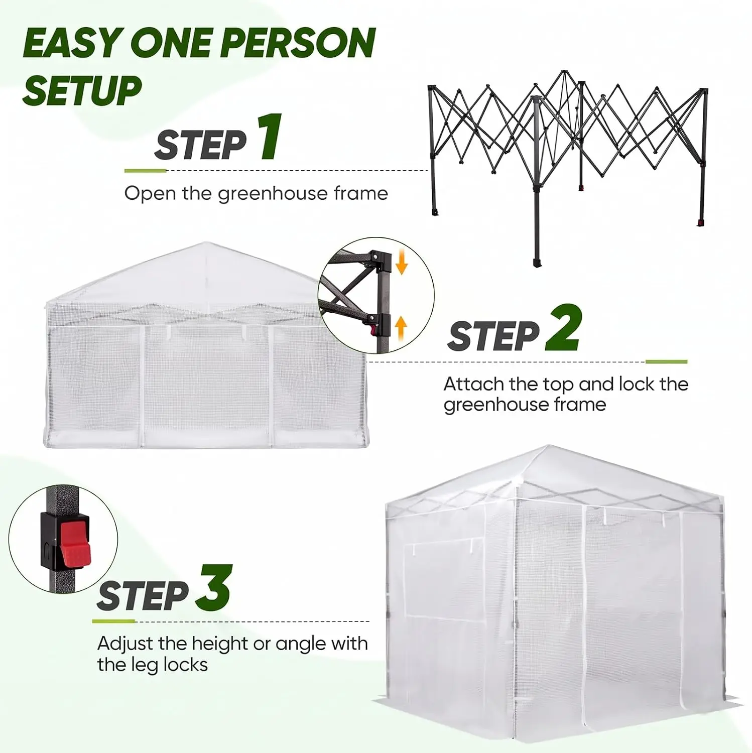 8x8 Pop-Up Greenhouse with Simple Setup, Clear and White