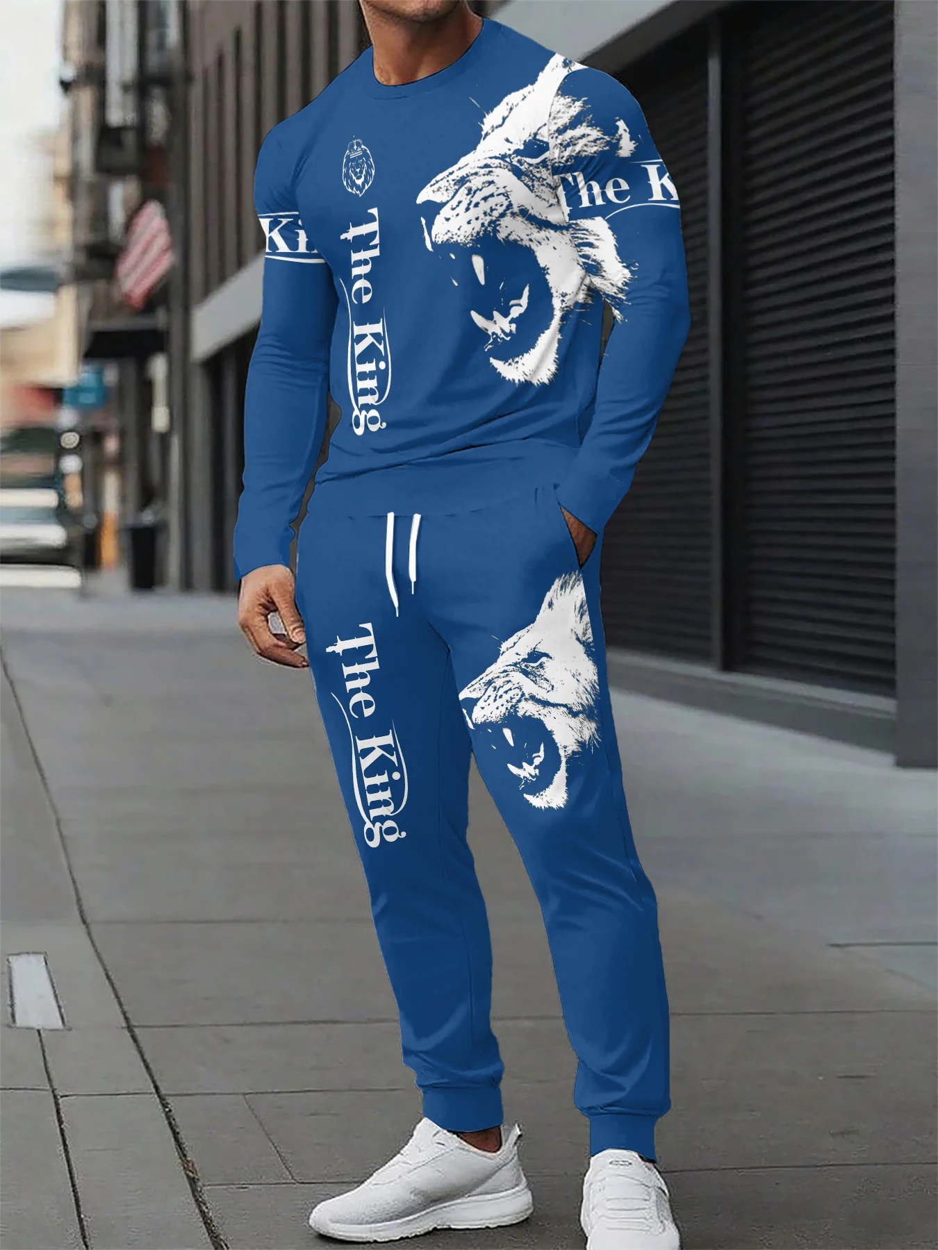

Spring And Fall Everyday Casual Long Sleeve T-shirt And Pants Men's Set Street Fashion Men's Long Sleeve T-shirt Lion Print