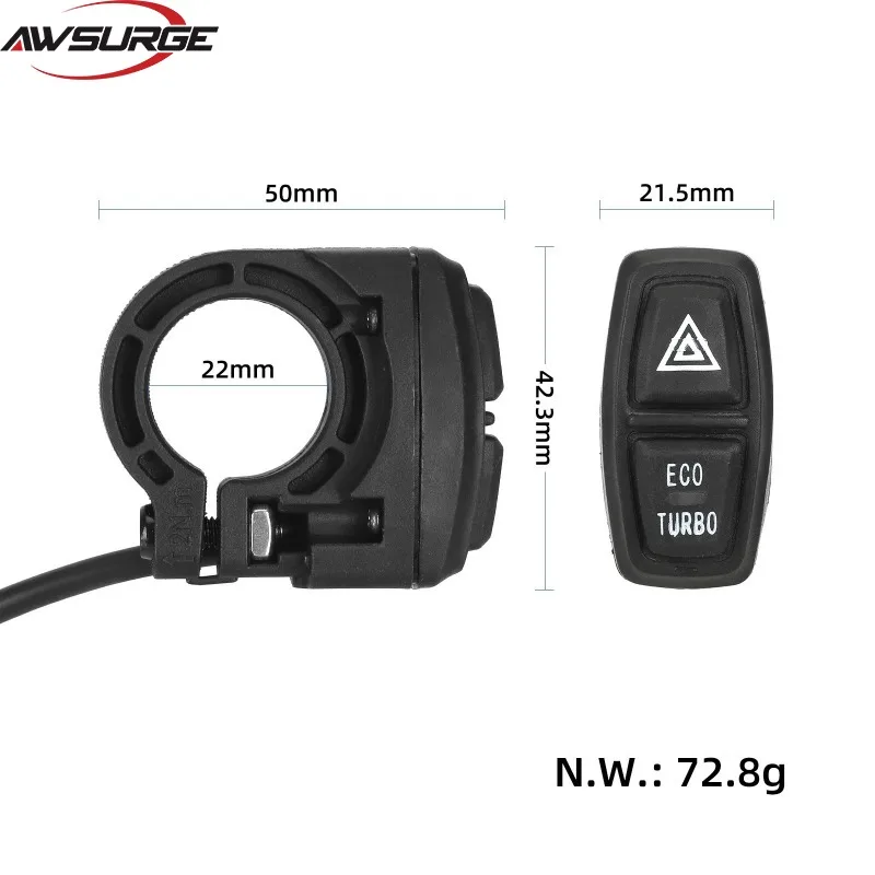 22mm Handlebar 2Function Switch ECO TURBO Hazard Warning Light Button Switch Replacement for Electric Scooter