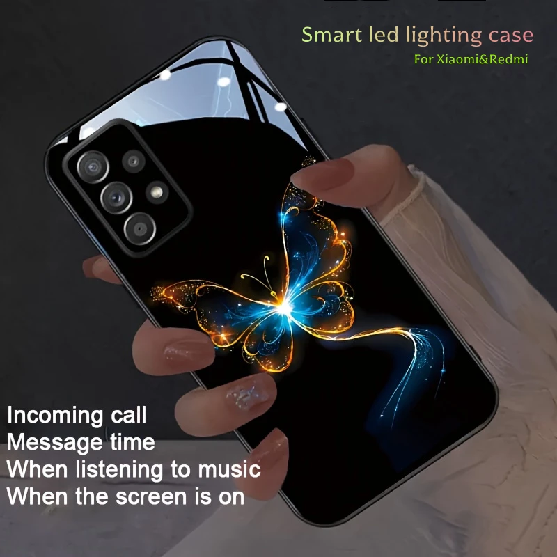 

LED Phone Case For Xiaomi Redmi Note 14 13 12 Pro 13C 14C Plus 4G 5G POCO F7 F6 Glow In The Dark Butterfly Design Cover Flash