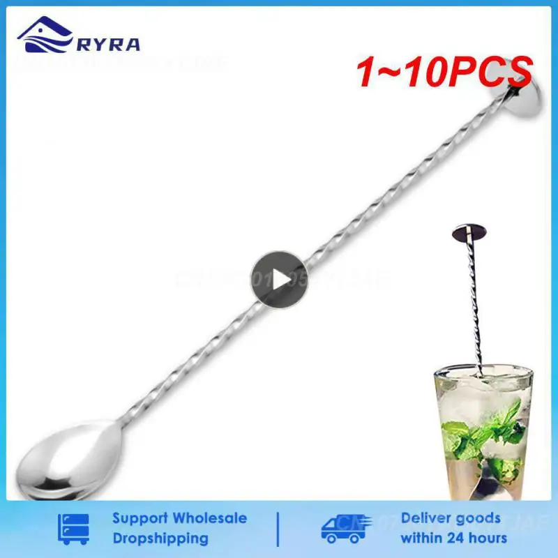 1~10PCS Stainless Steel Mixing Spoon Long Handle Stirring Spoon Drink Stirrers Cocktail Spoons Spiral Pattern Bar Cocktail