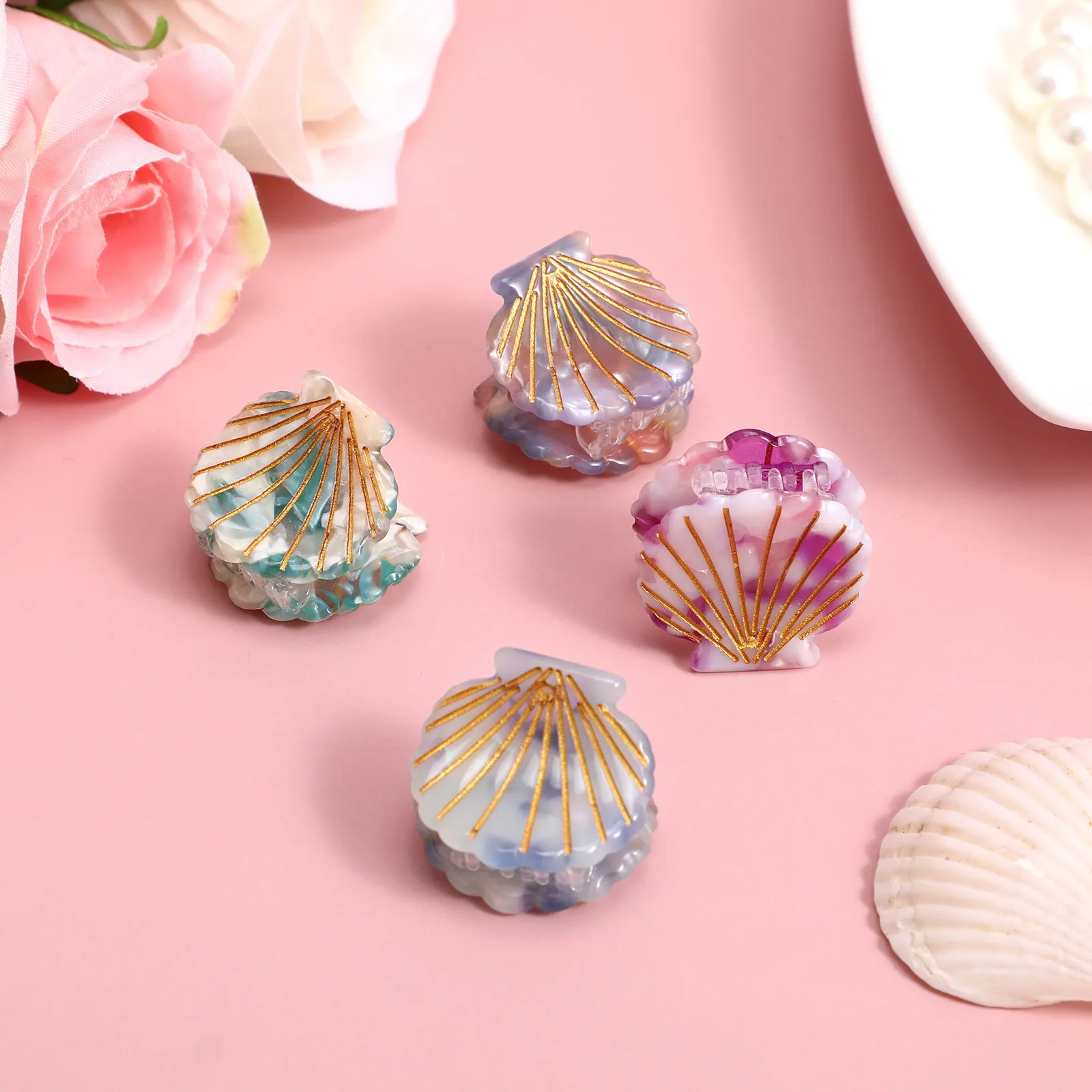 

4Pcs Small Shell Hair Clips Styling Accessories for Women Trendy Cute Mini Claw Clips for All Hair Types