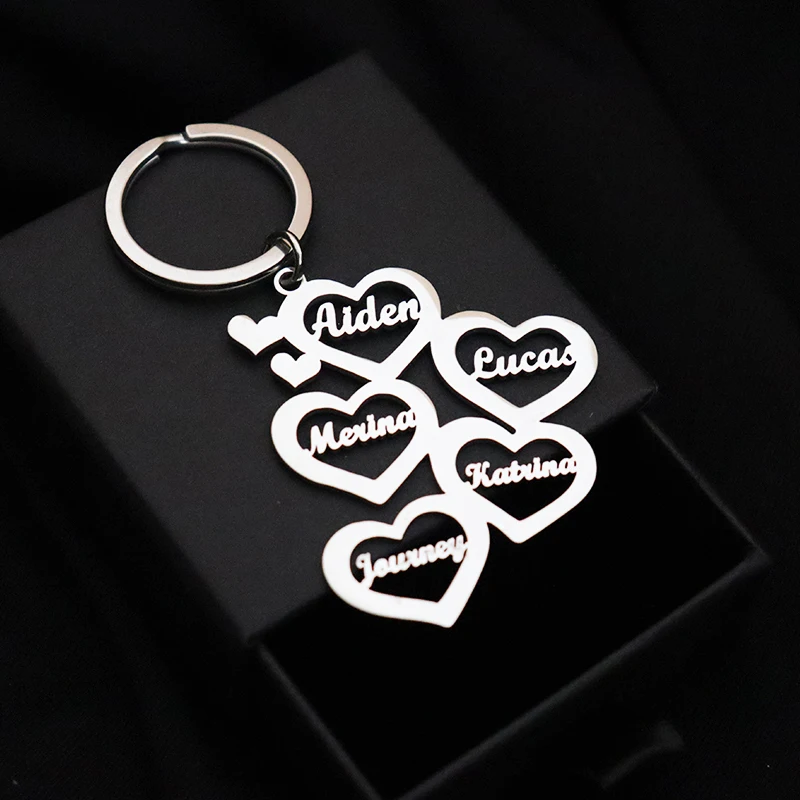 Customized Personalized Name Heart Keychain Custom Lovers' Name Text Key Chain Stainless Steel Llavero for Women Men Keyring