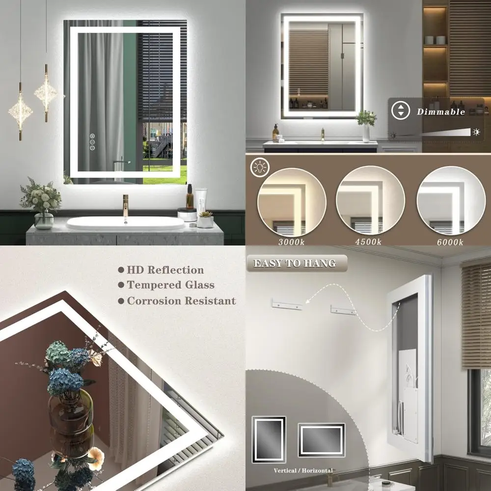 

Dimmable LED Vanity Mirror 24x32, Anti-Fog Illuminated Bathroom Mirror, ETL Listed with Backlit and Front Lighting