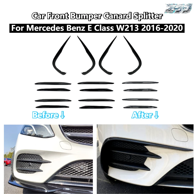 Image of Auto Frontstoßstange Canard Splitter Carbon Schwarz Nebelscheinwerfer Spoiler Aufkleber Autozubehör für Mercedes Benz E-Klasse W213 2016-2020