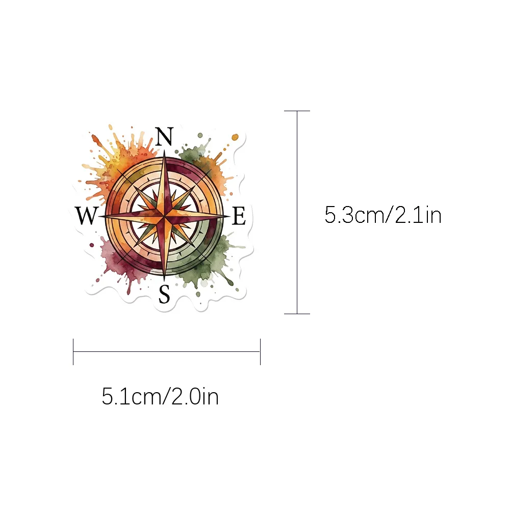 50Pcs Cartoon Retro Compass Stickers Creative for Journal Notebook Pencil Case Cabinet Tablet