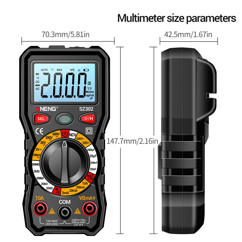 SZ301 SZ302 Professional Digital Multimeter Auto Voltmeter Multimetro AC DC 220V Resistance Voltage Capacitor Diode NCV Tester