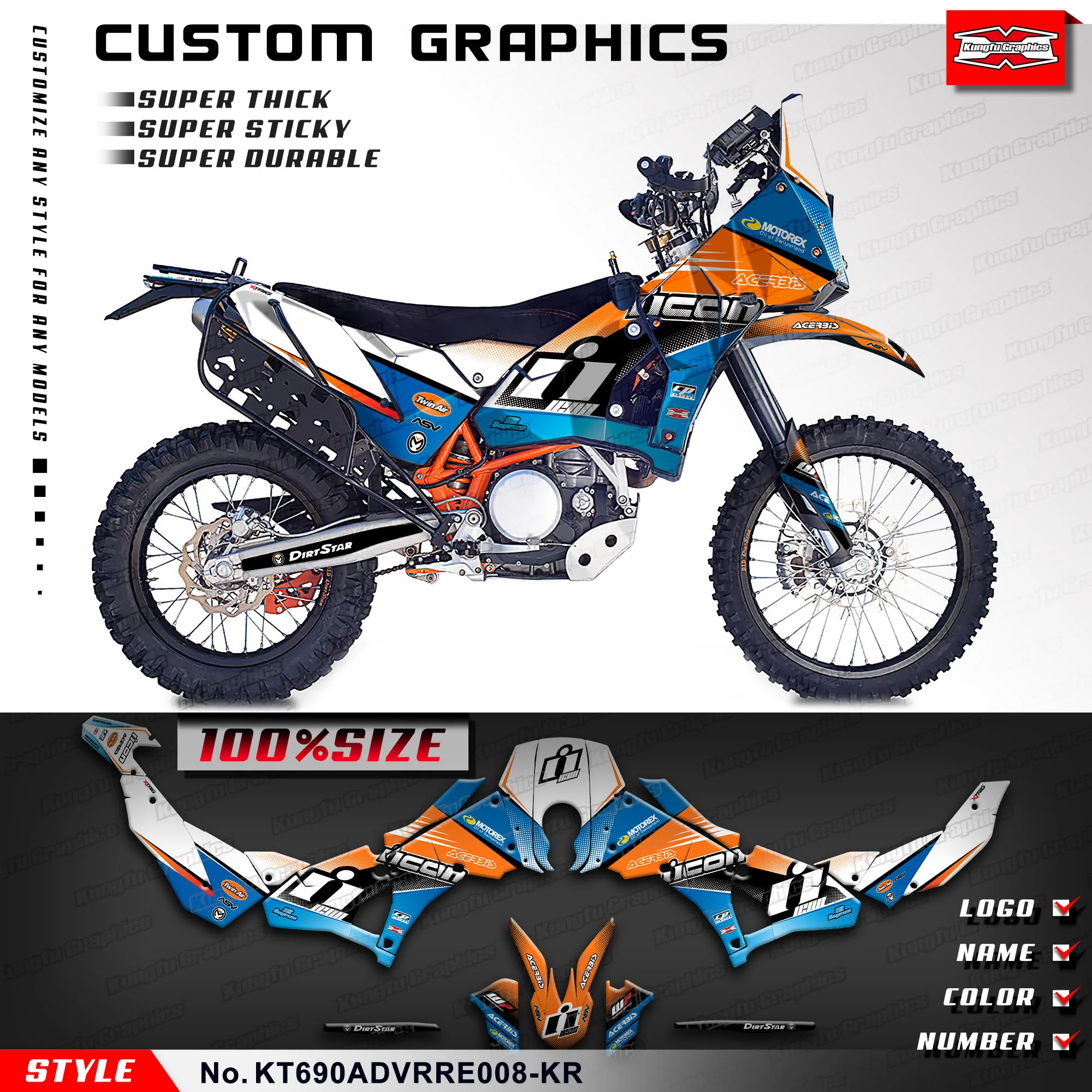 KUNGFU GRAPHICS Custom Stickers Full Vinyl Wraps for KTM RALLY RAID EVO2 690 ADV, KT690ADVRRE008-KR