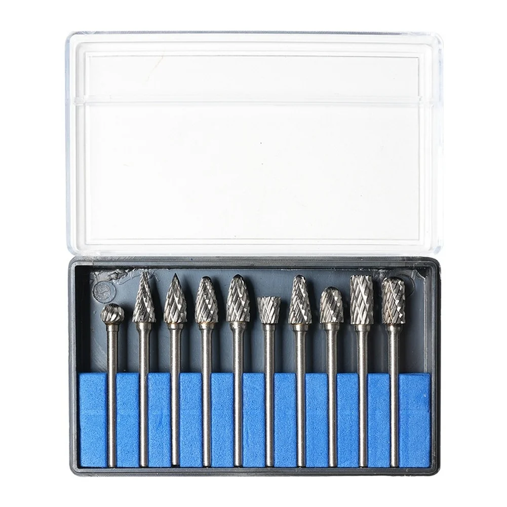 10pcs Hard Metal Carbide Rotary Burr Set Die Grinder Rotary Tool Rasp Bits For Wood Metal Carving Polishing Grinding Engraving