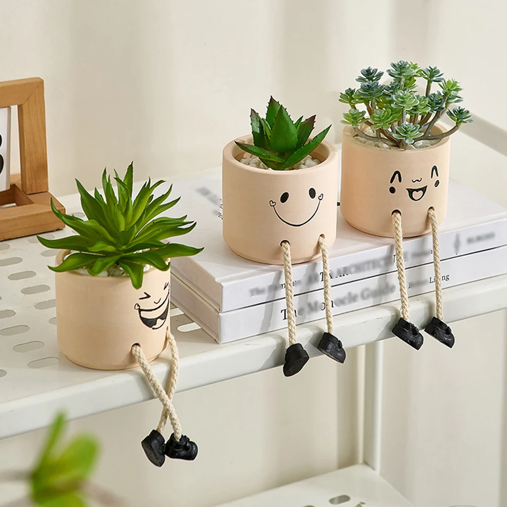 Cute Creative Hanging Foot Doll Small Potted Plants Simulation Succulent Green Plant Ornaments Desktop Decorations Furnishings