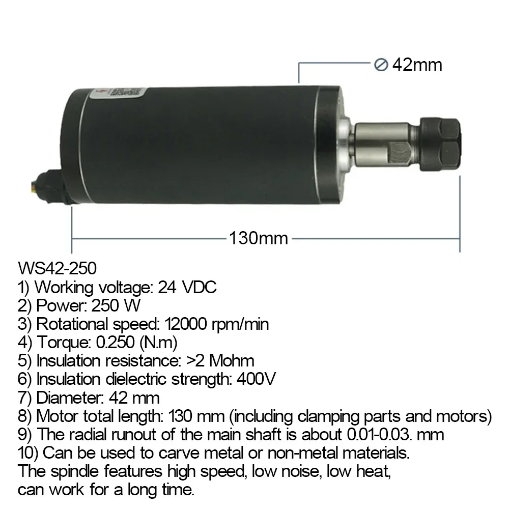 Imagem -02 - Eixo sem Escova Cnc 250w 025nm 24v 12000rpm com Sensor Hall Pinça Er11 42 mm Suporte de Braçadeira Fonte de Alimentação para Roteador Cnc