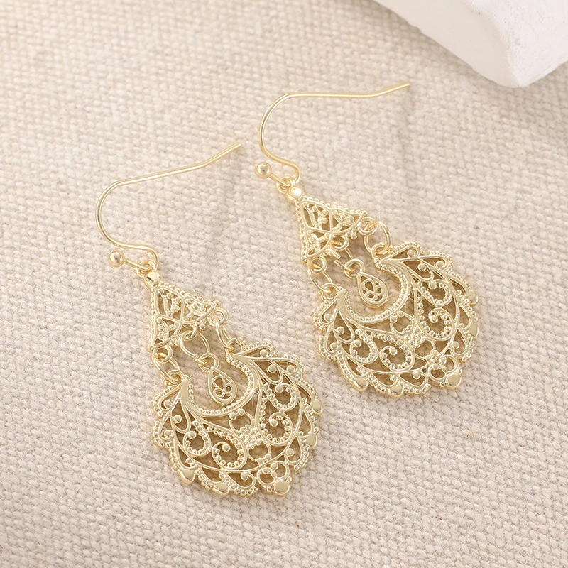 Golden Chandelier Earrings – Vintage-Inspired Statement Dangle Earrings, Artisan Handcrafted Jewelry