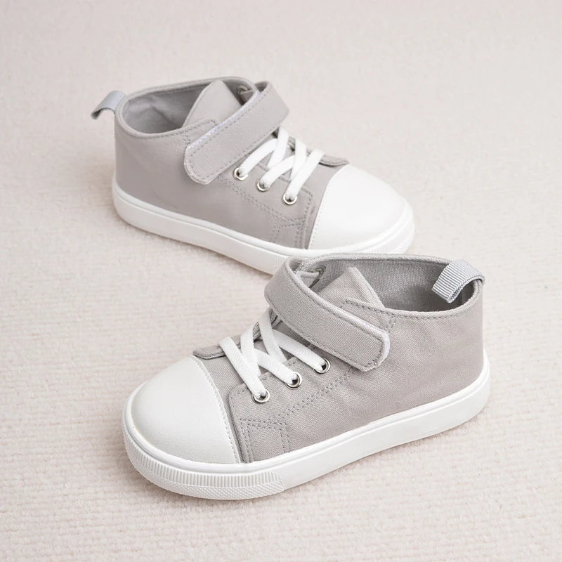 Primavera estate High Top scarpe sportive Casual per bambini suola morbida nero grigio Sneakers giornaliere in tela ED7036