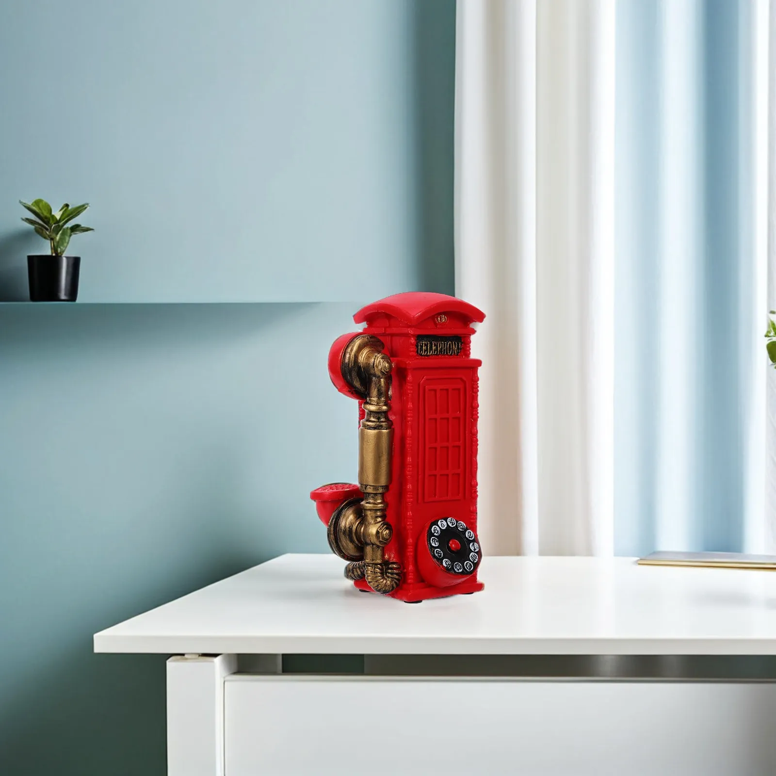 Classic Rotary Telephone Booth Ornament Resin Vintage Payphone Decor for Living Room Gallery Jewelry Store Office Retro Ambience
