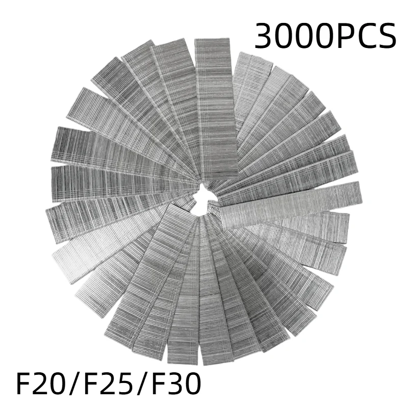 3000pcs 18GA Galvanized Brad Nails Assortment F20 F25 F30 1000 Each Pneumatic Nail Gun Staples for Woodworking Trim
