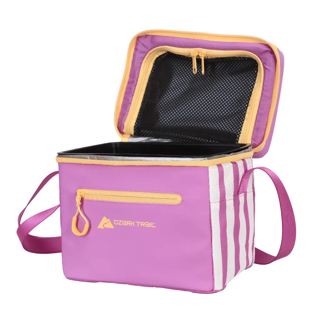 Summer Vibes Bright Pink Soft Cooler Bag with Removable Hard Liner 6 Quart 6 Can Capacity Insulated Picnic Lunch Box for Outdoor Camping Beach Travel