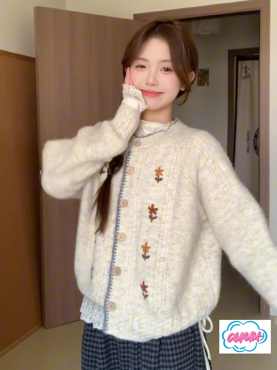 Japoński Słodki Sweter Rozpinany w Stylu Lazy Wind, Miękki, Woskowy, Lolita, Ekskluzywny, z Haftem Kwiatowym, Kurtka Sweter Damska na Jesień i Zimę