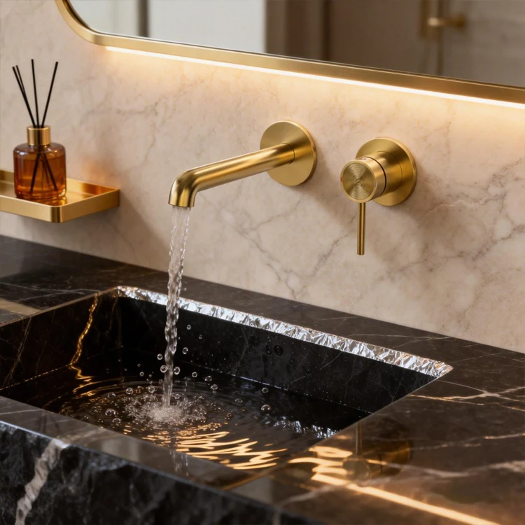 High Quality Rose Gold Wall Mounted Brass Faucet Factory Sale Basin Water Mixer Tap Hot & Cold Water Concealed Basin Mixer