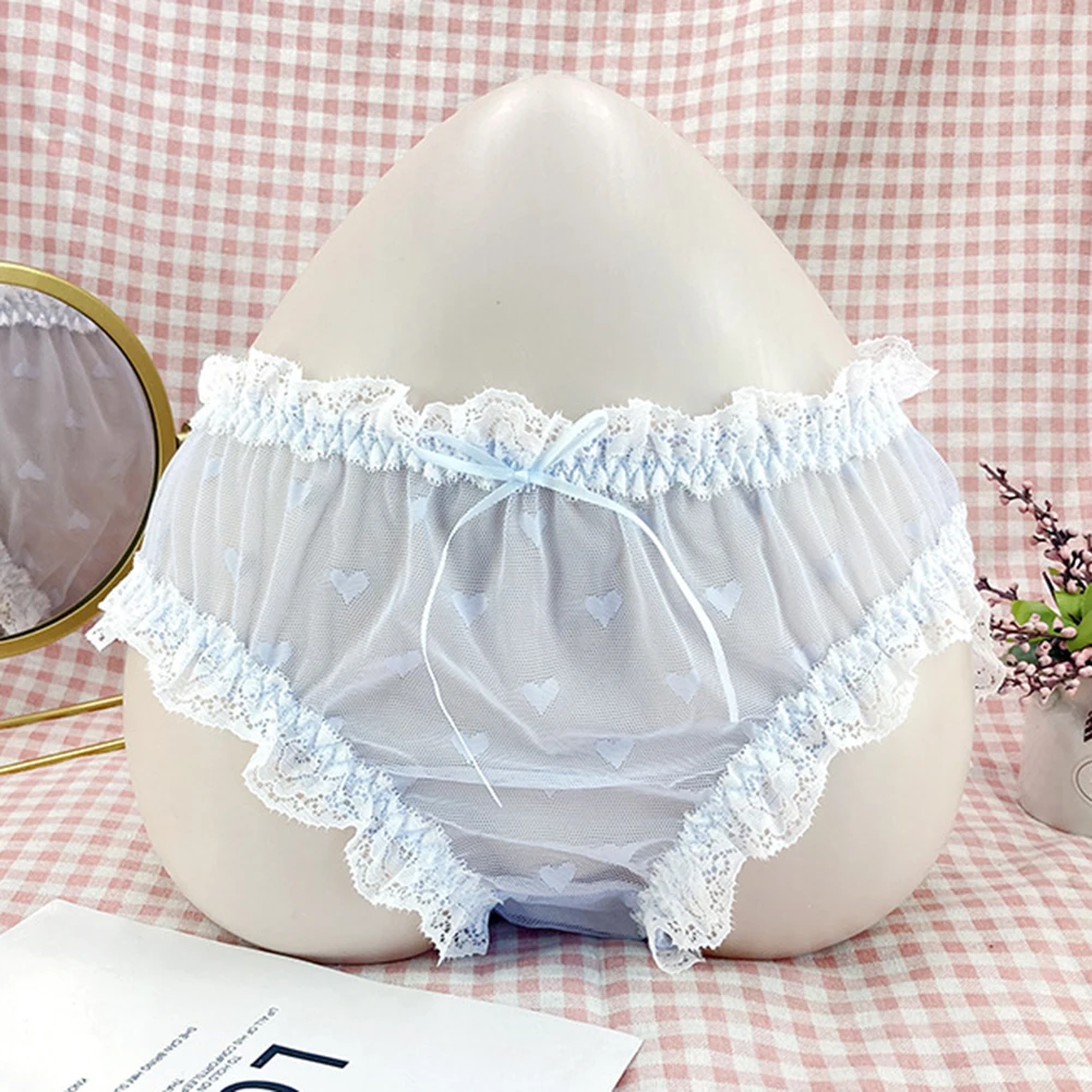 

Mens Sexy Lace Ultra Thin Gauze See-Through Briefs Dick Sheath Erotic Panties Heart Print Sissy Underpants Erotic Lingerie