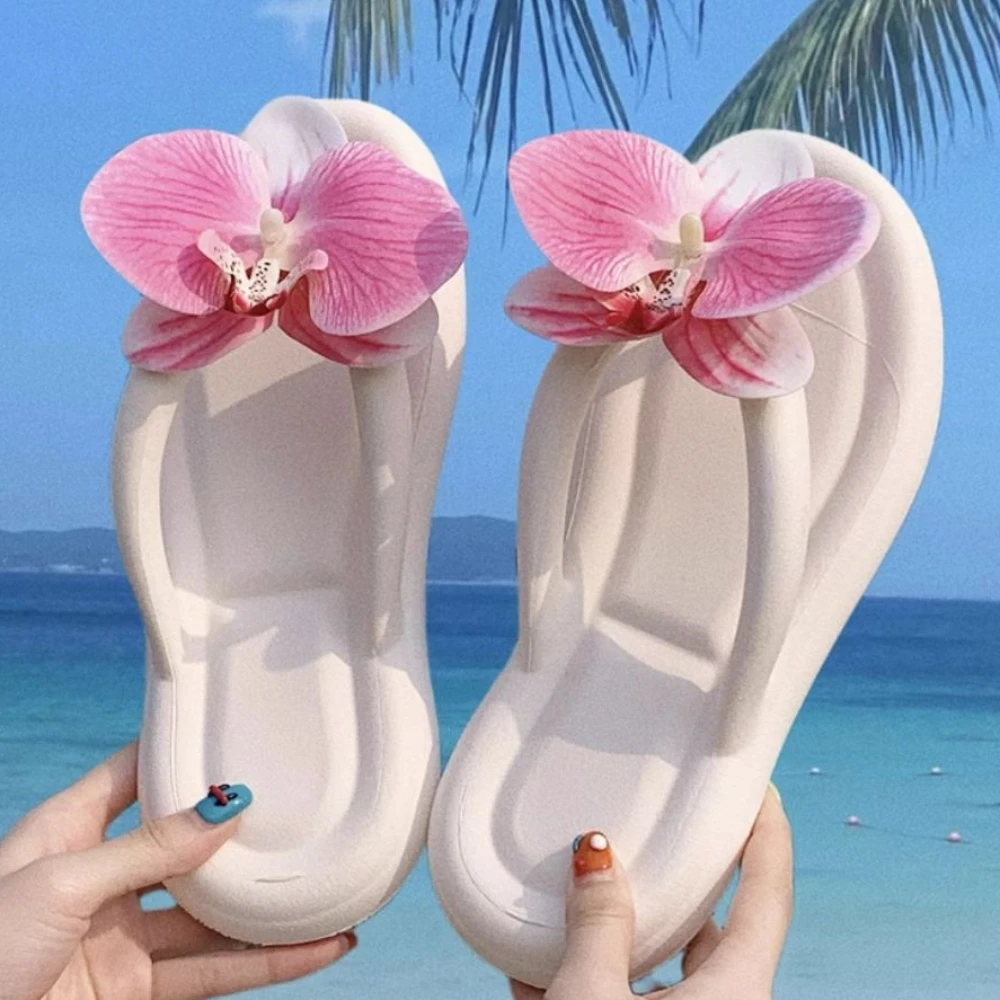 Phalaenopsis Decoration Fashion 2024 New Flip-flops Summer Open Toe Casual Flat Clip Toe Women slippers Soft Shoes