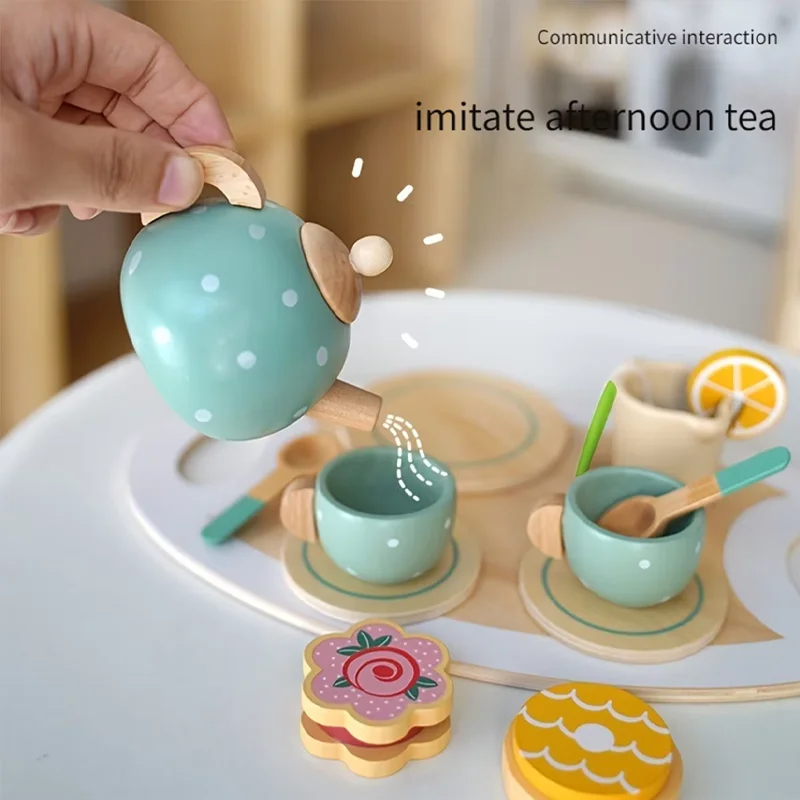 جديد مجموعة شاي بعد الظهر الخشبية لعبة اكسسوارات المطبخ للأطفال أطفال الغذاء اللعب التعليمية التظاهر حفلة الشاي هدية للفتيات الفتيان