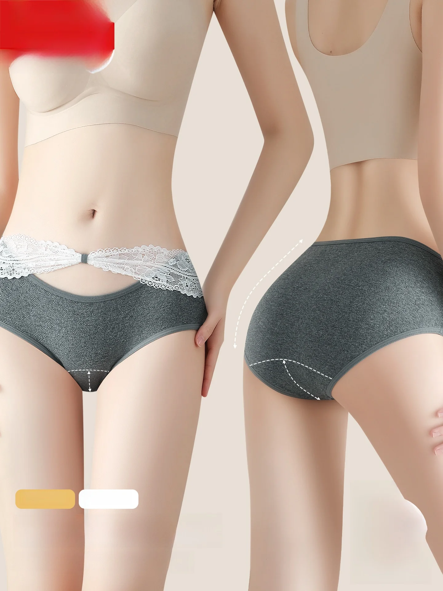 Lace Trim Cotton Panties Extended Crotch  Underwear for Women Breathable Antibacterial Daily Use Comfortable Fit