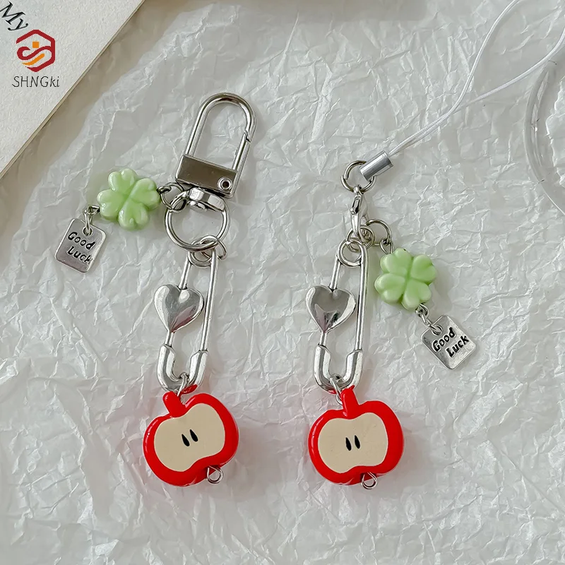 Good Lucky Leaf Clover Fortune Charms Kawaii Cartoon Pendant Cute Key Chain Y2k Unique Mobile Phone Chain Gift for Girls Boys