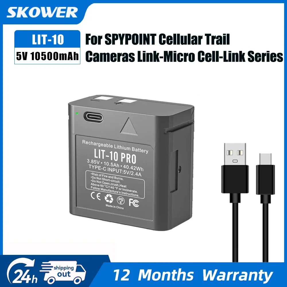 SKOWER 10500mAh Lit-10 Lithium Battery Pack for Spypoint Link-Micro Cell-Link LM2 Link-Micro-S-LTE Cellular Trail Cameras
