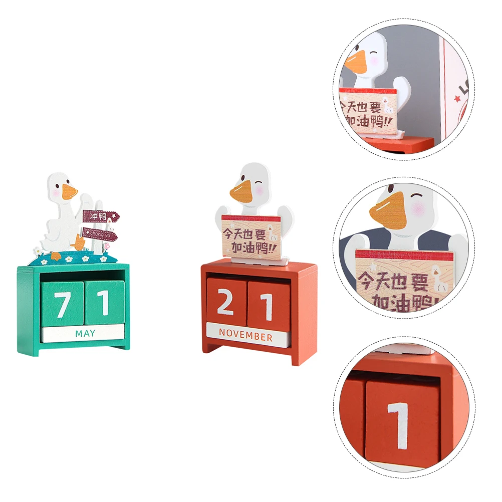 

2Pcs Wooden Calendar Duck Shaped DIY Desk Calendar Table Decor Lovely Home Accessory Table Decor Accessory