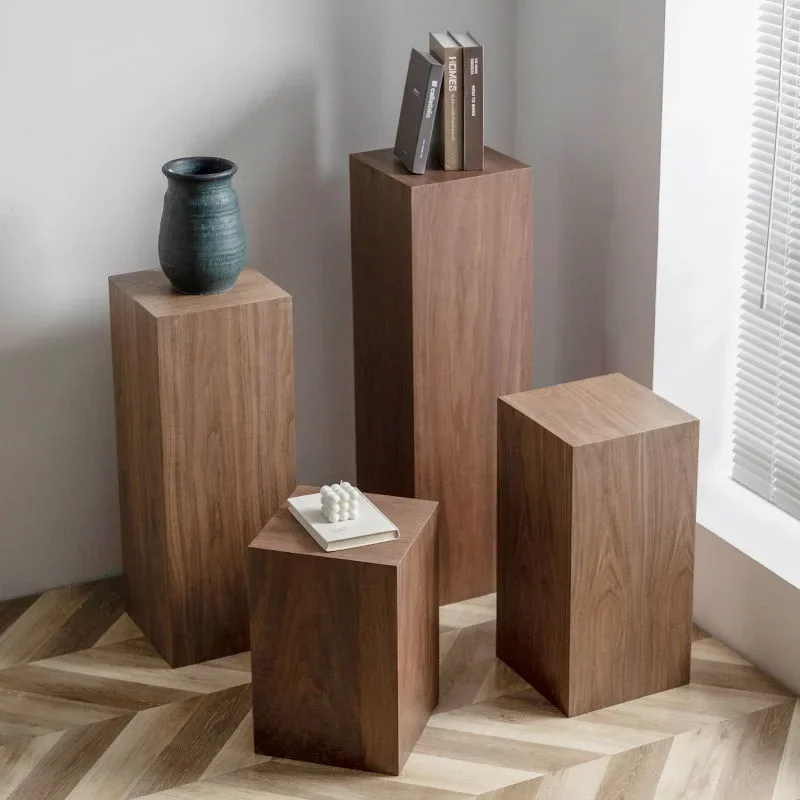 Wabi Sansan Wind Square Walnut Flower Stand Living Room Entrance Display Stand Household Solid Wood Bonsai Stand