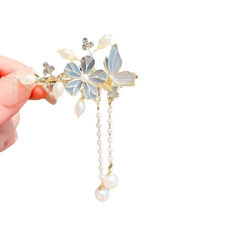 Gufengshan camellia painted tassel hair clip retro exquisite flower pearl side clip Hanfu qipao hairpin headband - Image 5