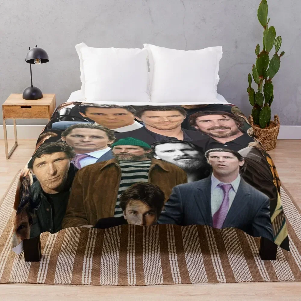 

christian bale photo collage Throw Blanket Travel Hairys Soft Plush Plaid Bed covers Blankets