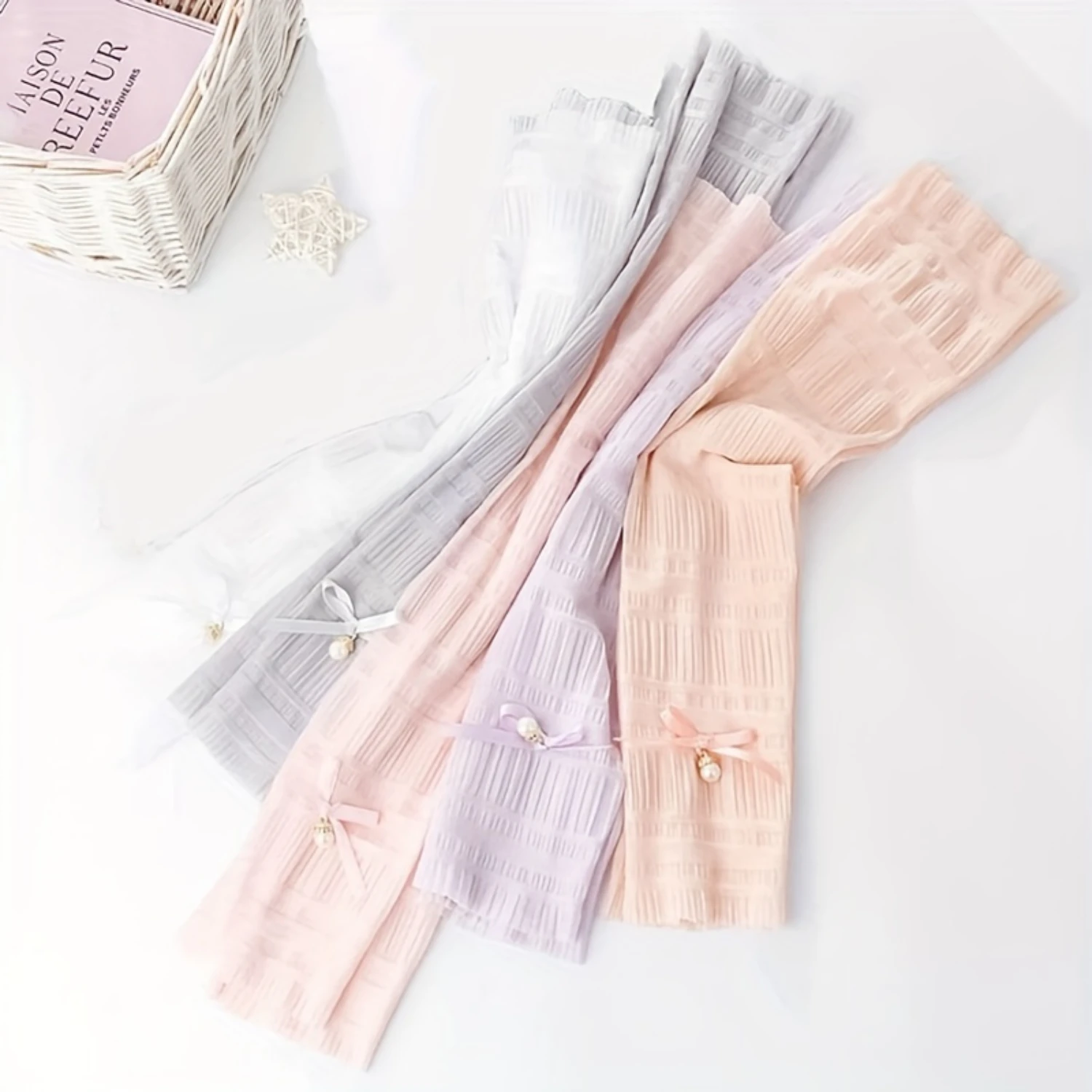 

5 Pairs Summer Outdoor Sunshade Viscose Sleeves, Women's Bow Long Ice Sleeves Arm Sleeves Suitable For Daily Use