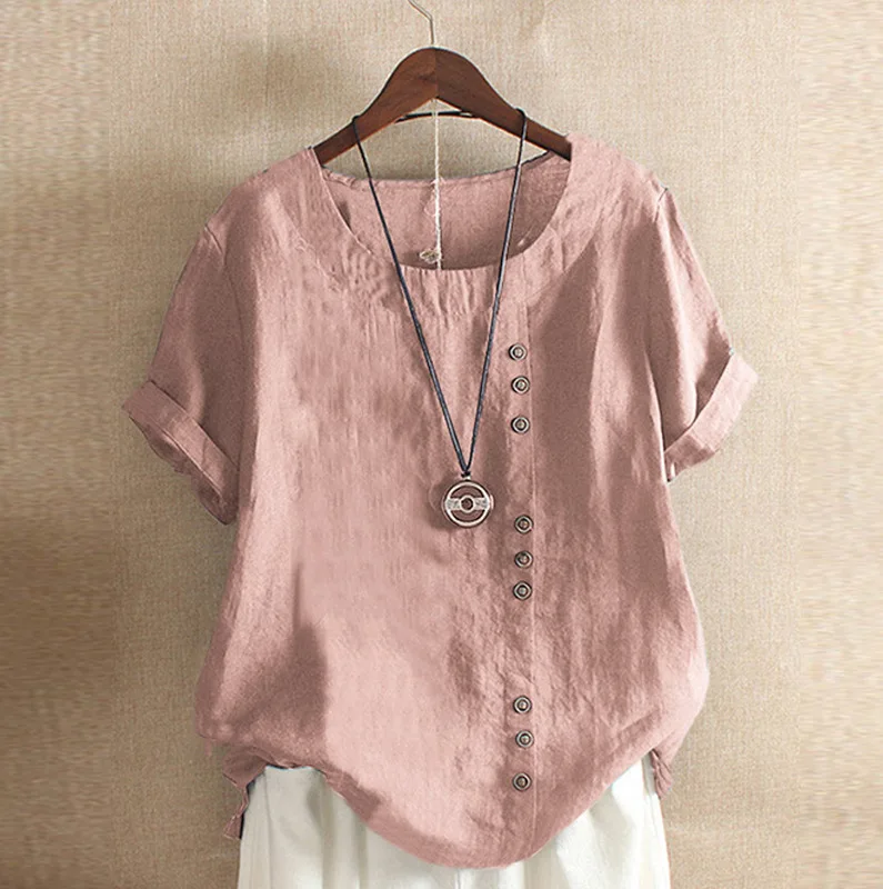 Sommer Damen Bluse Vintage Baumwolle und Leinen lose Kurzarm Freizeit hemden und Tops 2024 Mode Damen bekleidung Verkauf