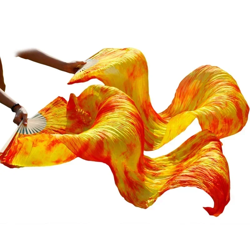 Leques de véu para dança do ventre, seda real, 1 peça/1 par, alta qualidade, bambu, feito à mão, tingido, tintura de dança do ventre, desempenho, leques de seda natural