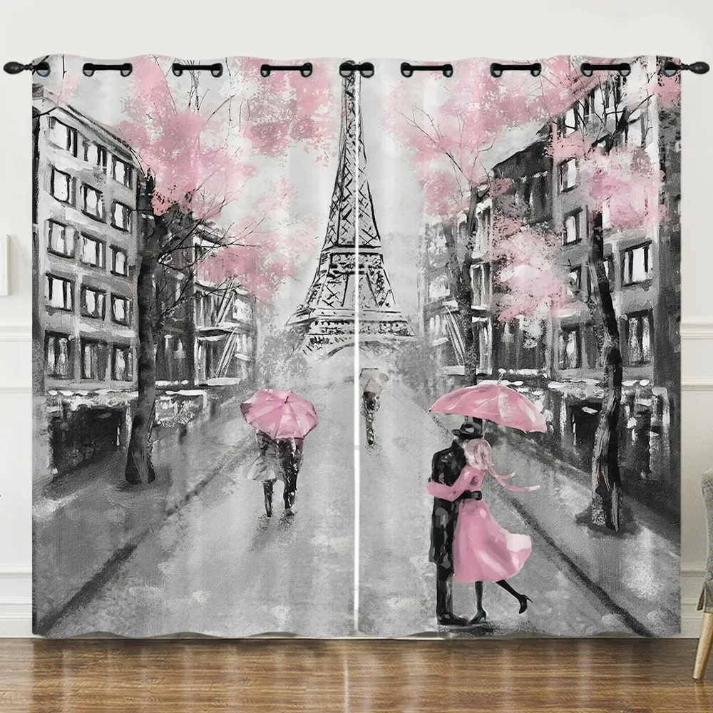 3D Print Modern City Lovers Paris Eiffel Tower Maple Leaf 2 Pieces Curtain for Living Room Bedroom Kitchen Office Decor 2024