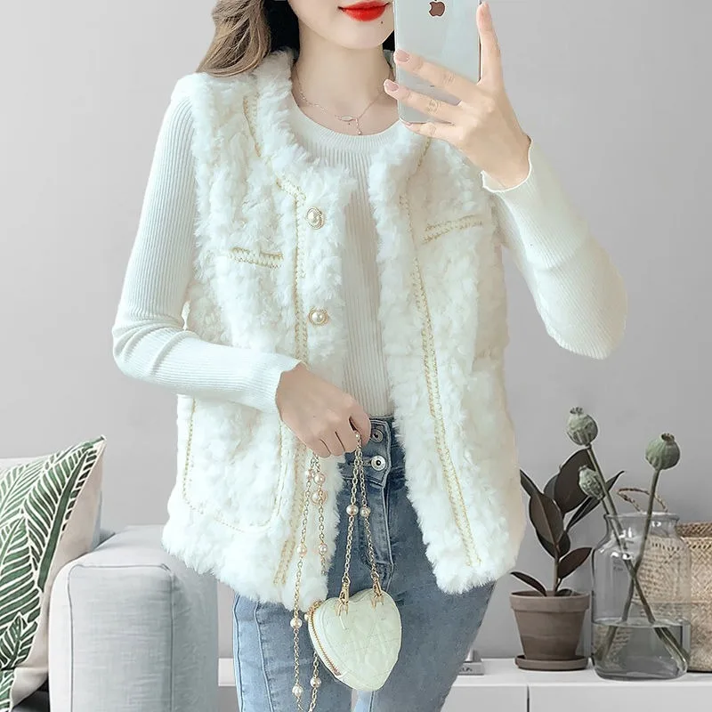 Luxury Women's Fur Vest New Waistcoat Coat Lambswool Quilted Coat Thicken Petite Waistcoat Loose Fit Winter Jacket Women