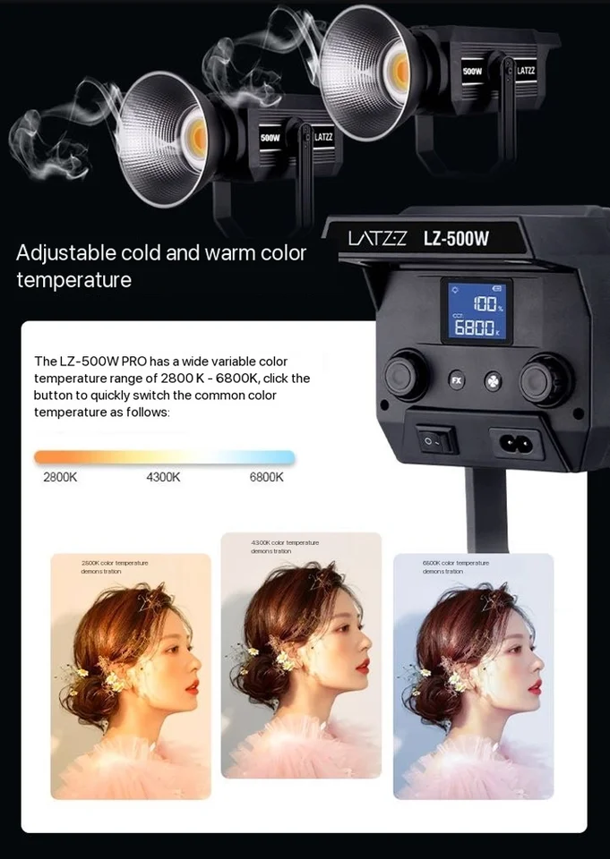 LATZZ 500W LED Video Light Bi-color 300w 400w Continuous Output