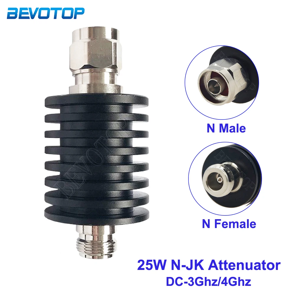 

25W N-JK Attenuator DC-3Ghz/4Ghz 1/2/3/5/6/10/15/20/25/30/40/50db N Male Plug to N Female Connector RF Coaxial Power Connector