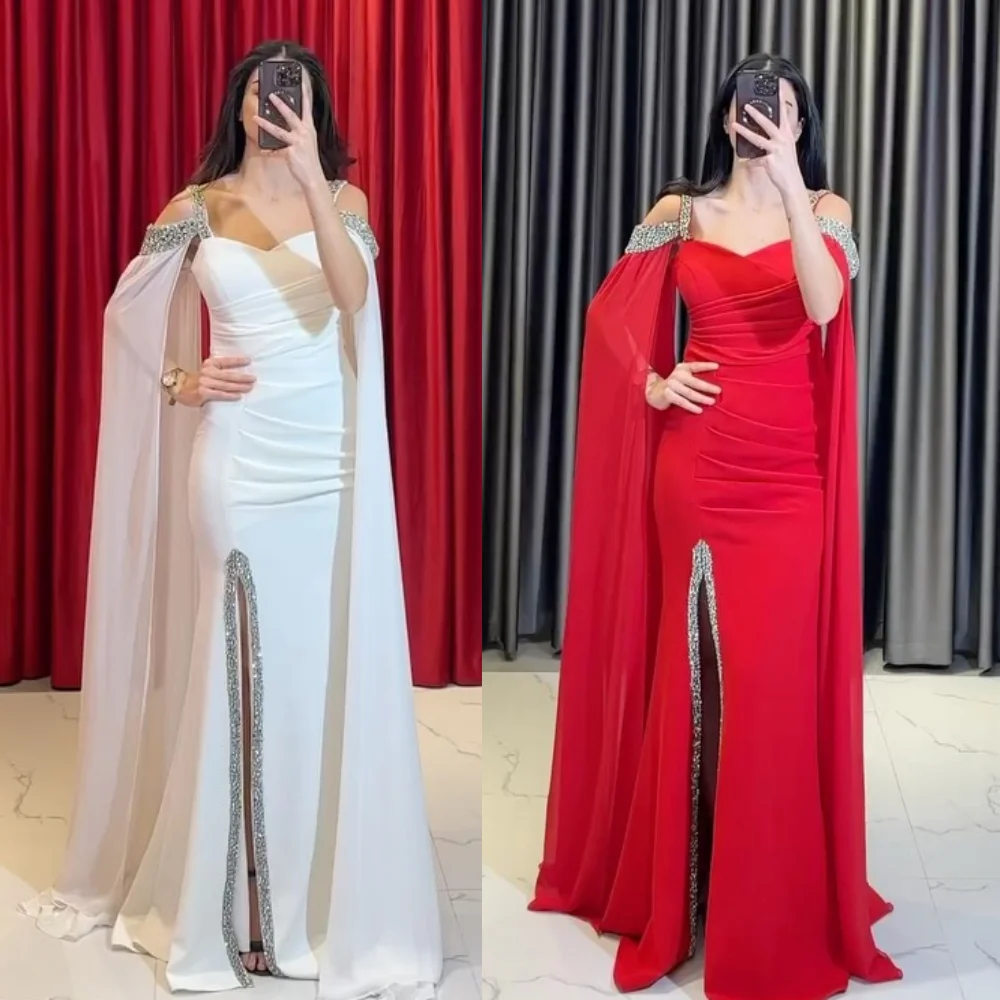 Vestidos largos de gasa con diamantes de imitación para Navidad, vestido de ocasión a medida con tirantes finos