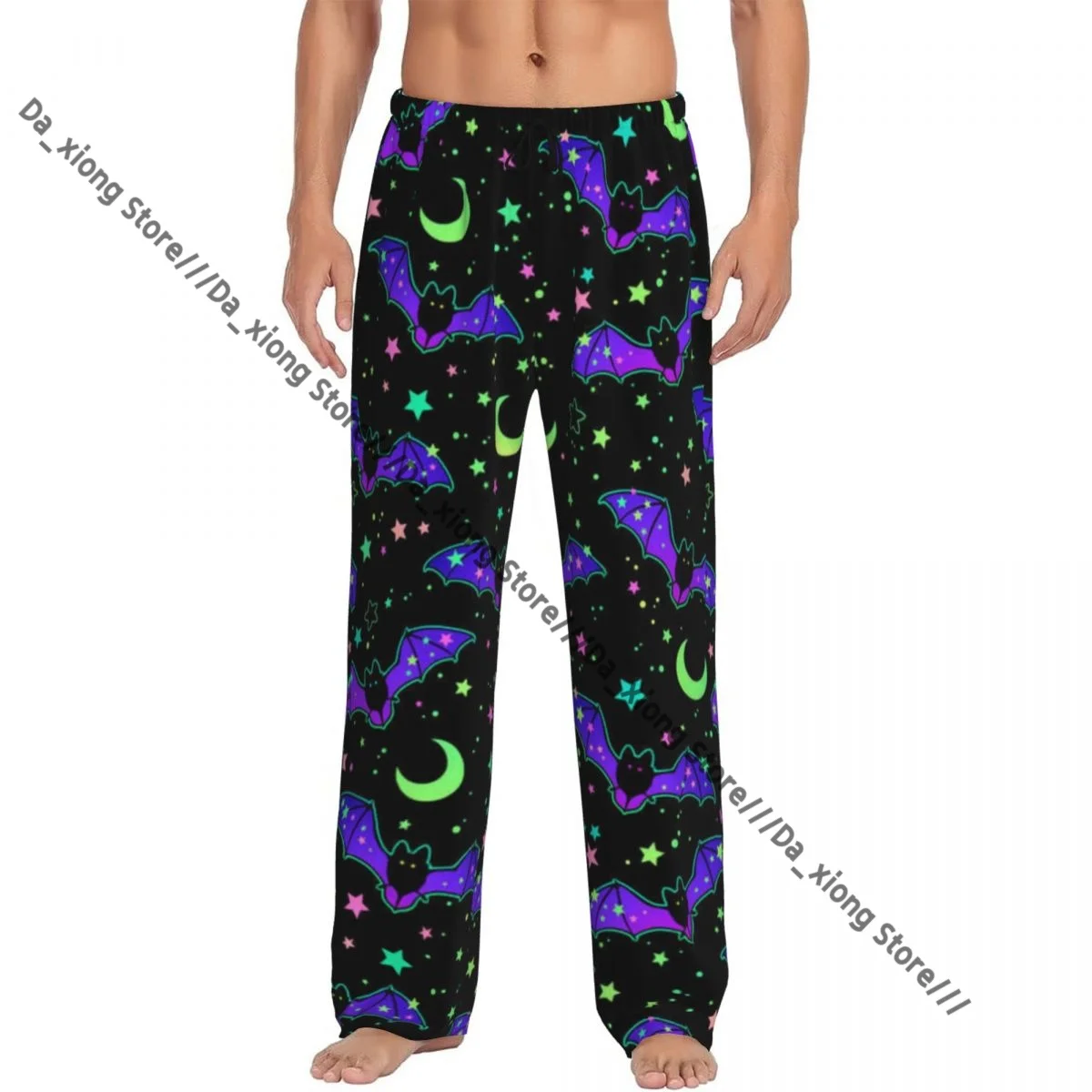

Men's Casual Pajama Sleeping Pants Depicting Bats Stars Background Lounge Loose Trousers Comfortable Nightwear