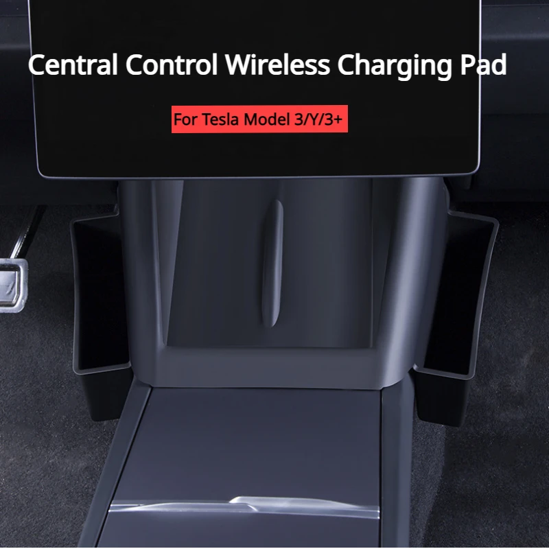 

Wireless Charging Pad for Tesla Model 3/Y/3+ Central Control Storage Box Silicone Mat with Side Pocket Car Accessories 2021-2024