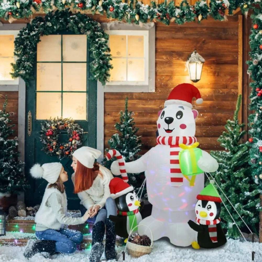 

5.9FTChristmas Inflatable Outdoor Decoration Polar Bear Gift Box Penguin Blow Up Yard Decoration with LED Light BuiltAir Blower