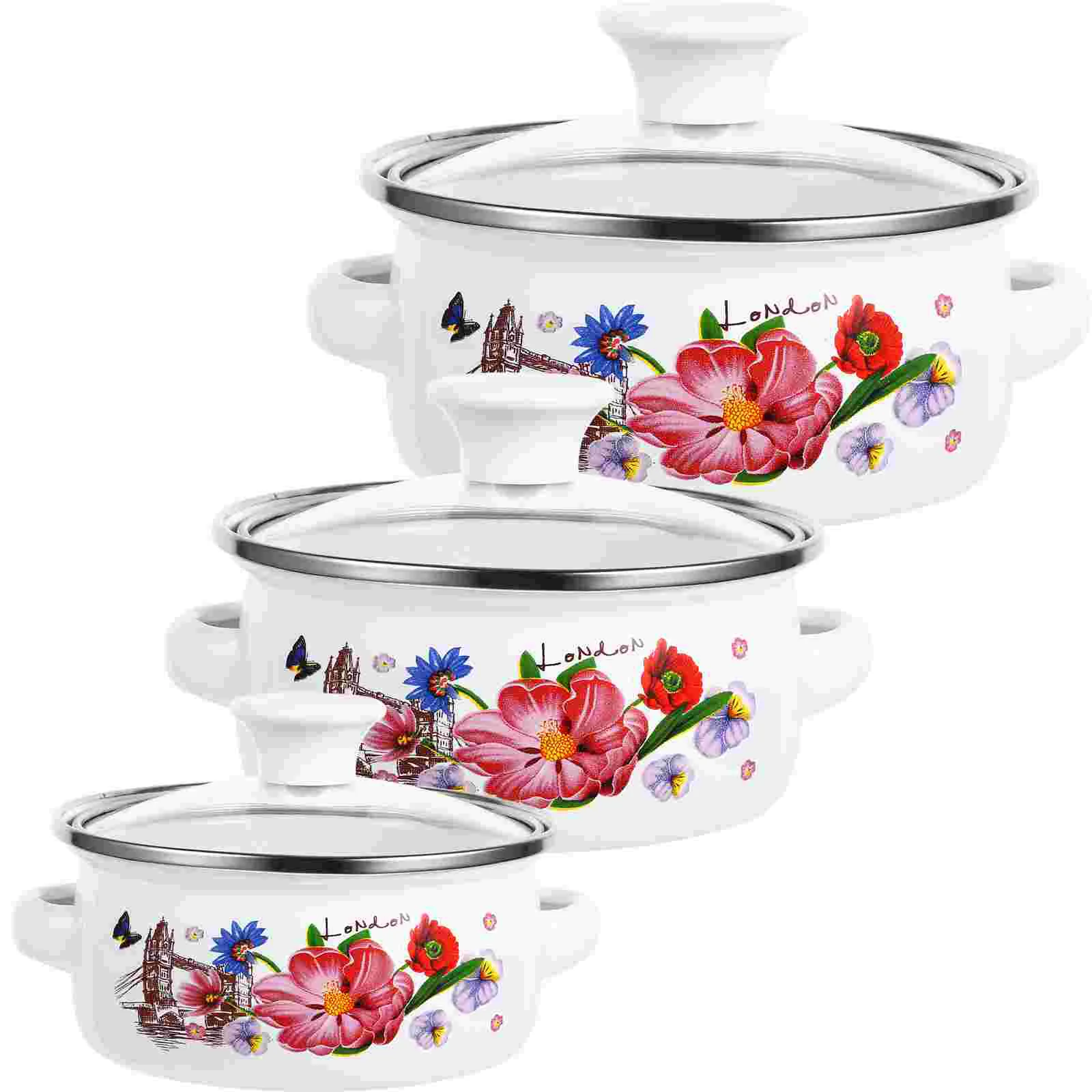 

3 Pcs Boiling Pot Stockpot Simmer Vintage Cooking Enamel for Stove Top Double Ear Soup Pans