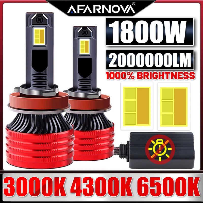 

1800W H7 Светодиодные автомобильные фары Лампа 2000000LM 4300K 6500K 3000K Светодиодные фары для автомобиля 9012 H4 H11 H1 9005 9006 12V 24V2PC