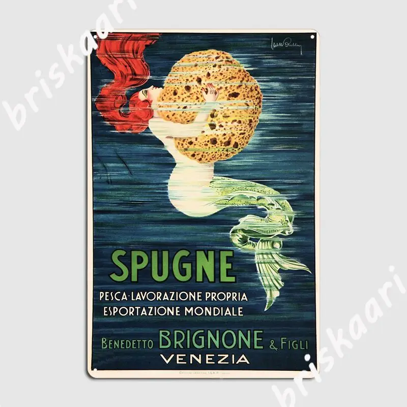 Spugne Mermaid With Sponge 1920s Vintage Italian Advertisement Metal Sign Club Bar Decoration Painting Décor Tin Sign Poster